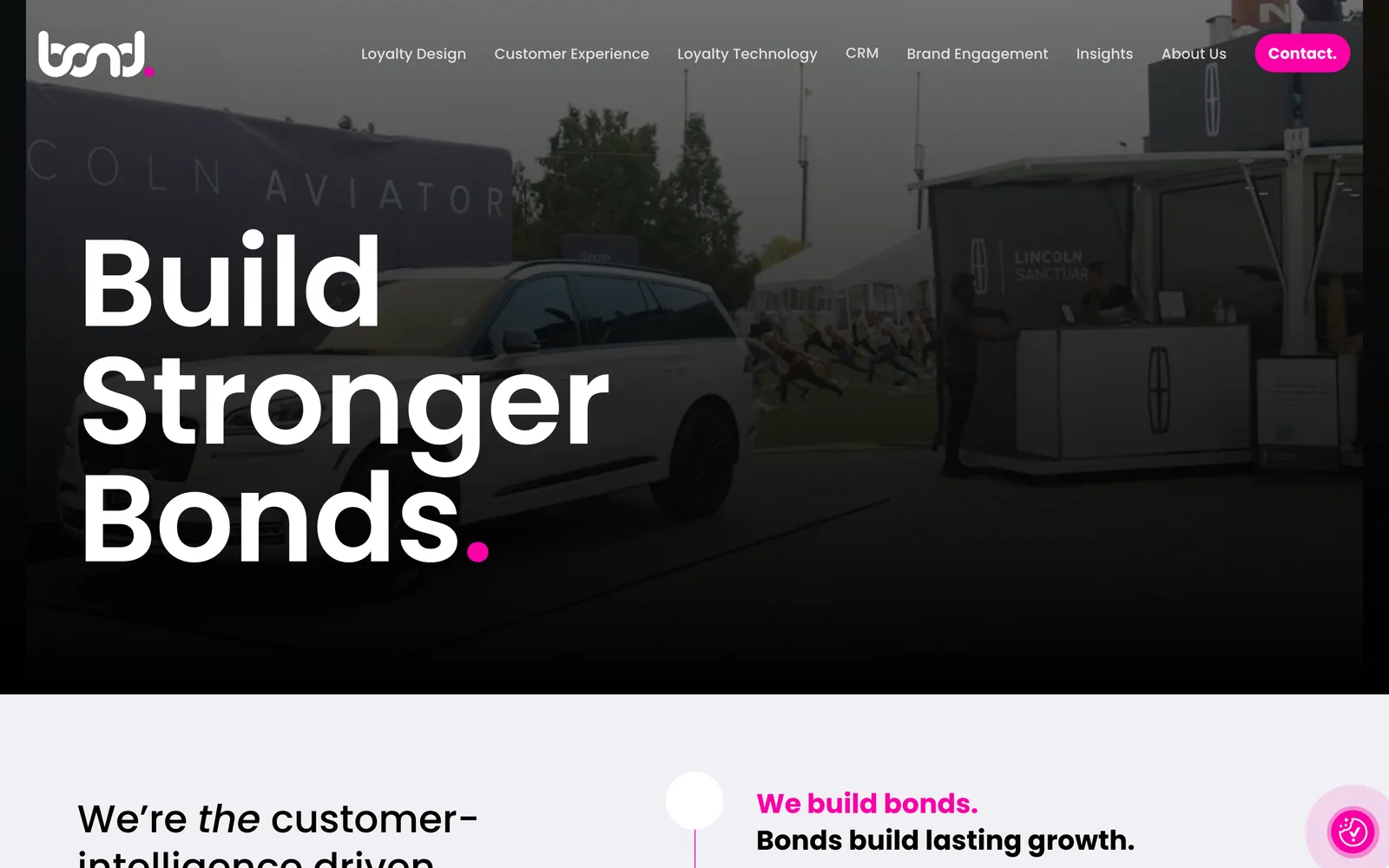Bond Brand Loyalty, Typography as the lead, color used with strict intention. (desktop)