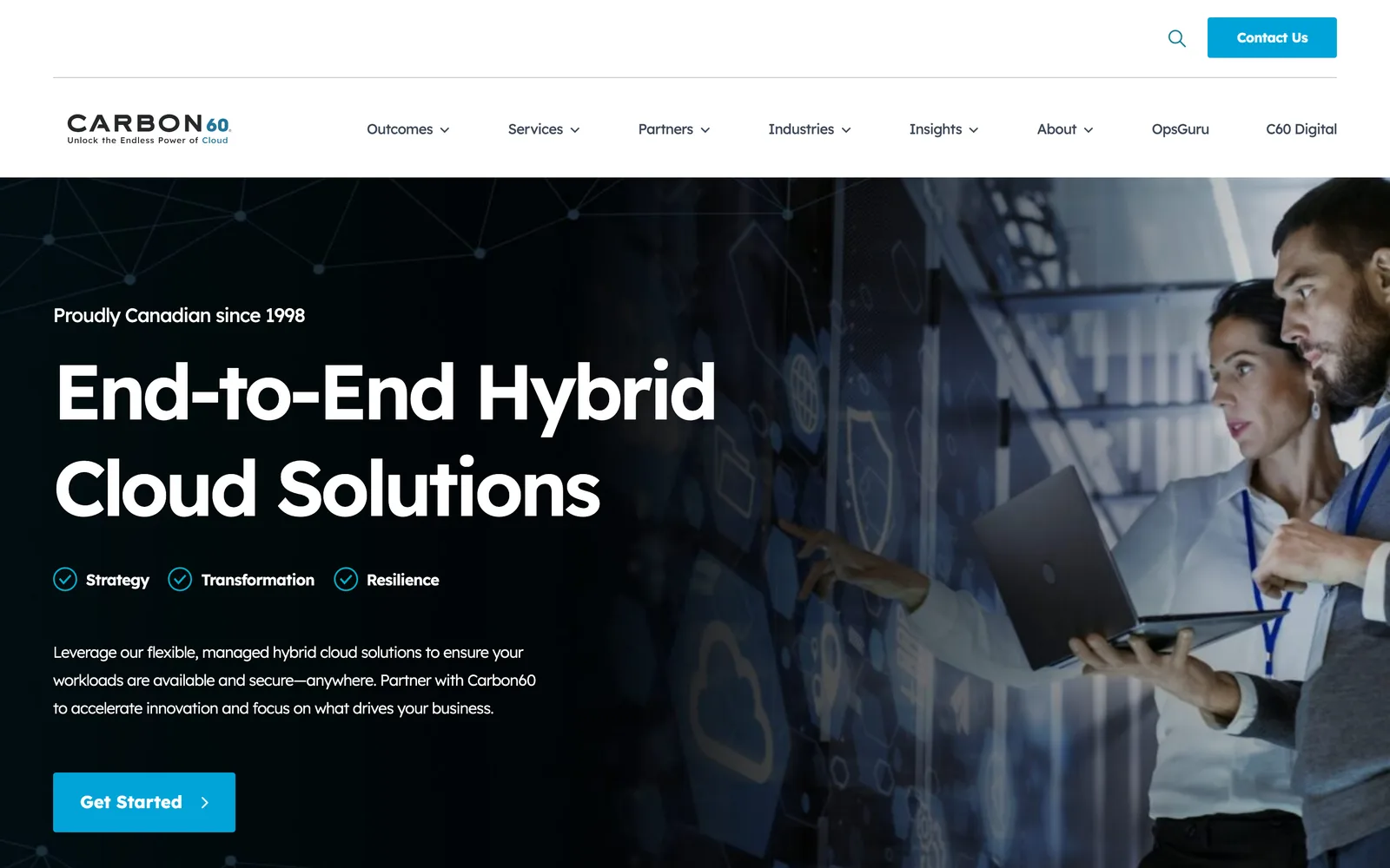 Carbon60, Service-first architecture across the site. (desktop)