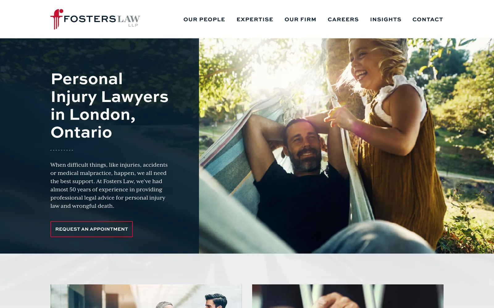 Fosters Law LLP, Mobile-first contact paths on every page. (desktop)
