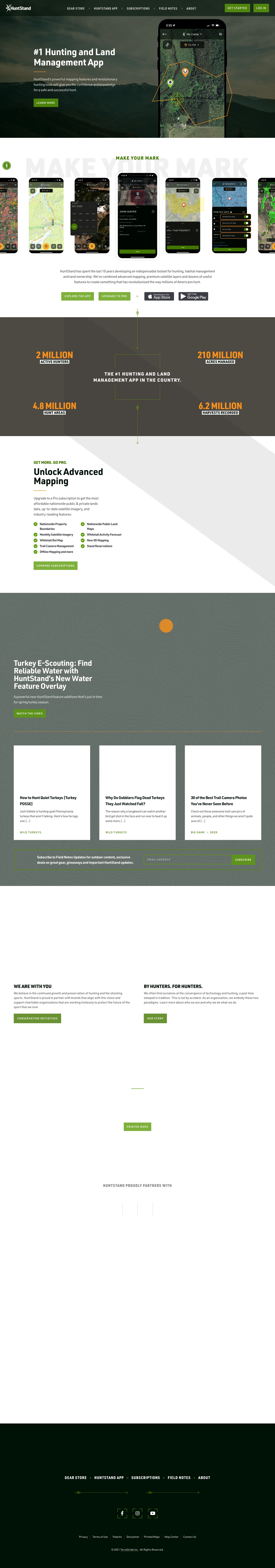 The HuntStand homepage, post-refresh.