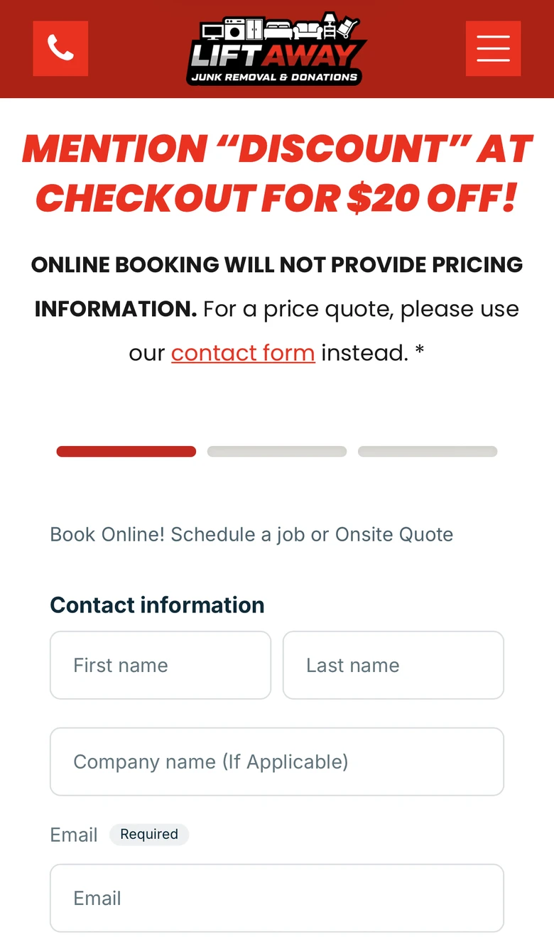 Booking a pickup is a short form, not a phone tag. Name, email, and the truck is on its way.