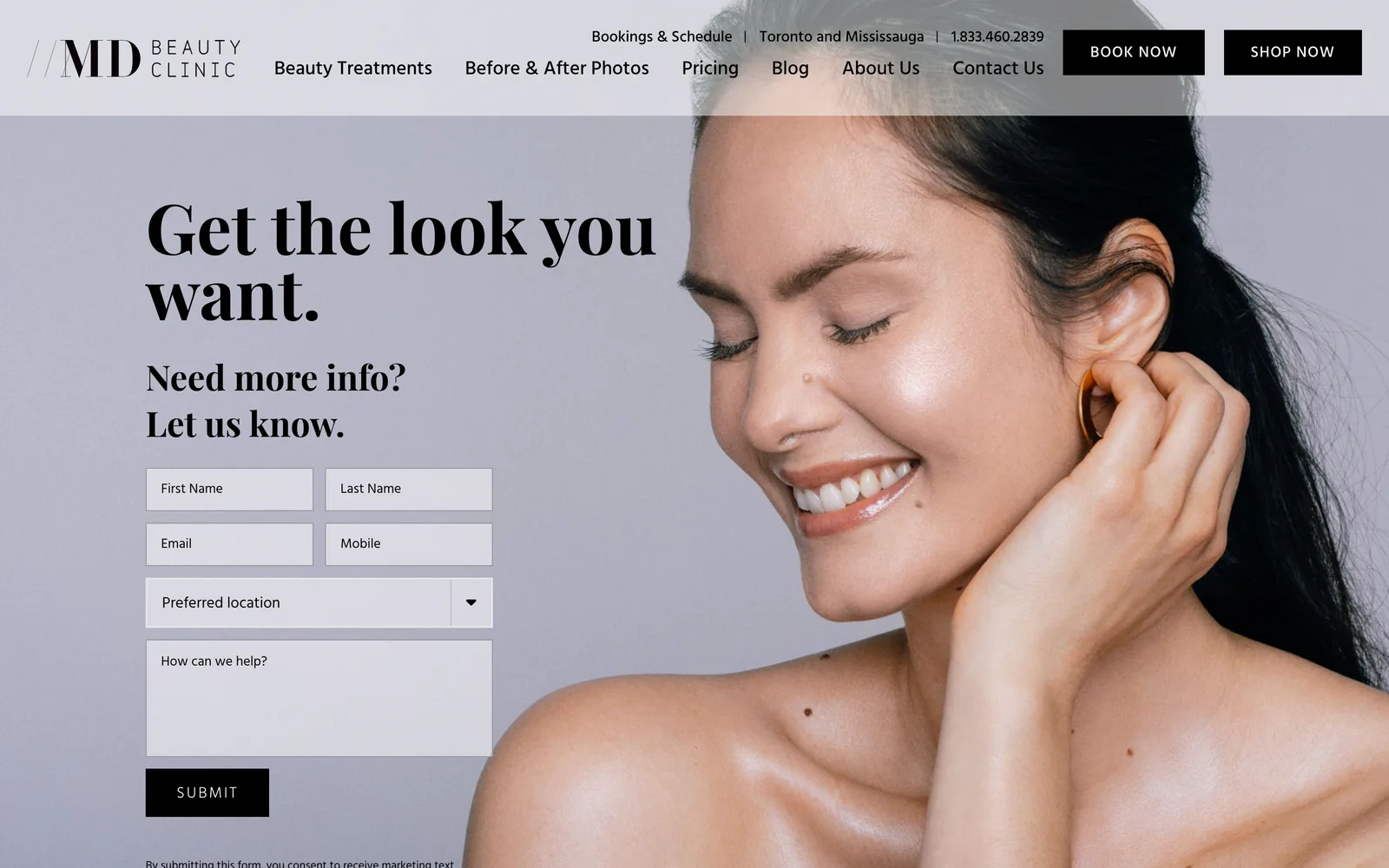 MD Beauty Clinic, Touch-first, two-tap appointment booking. (desktop)