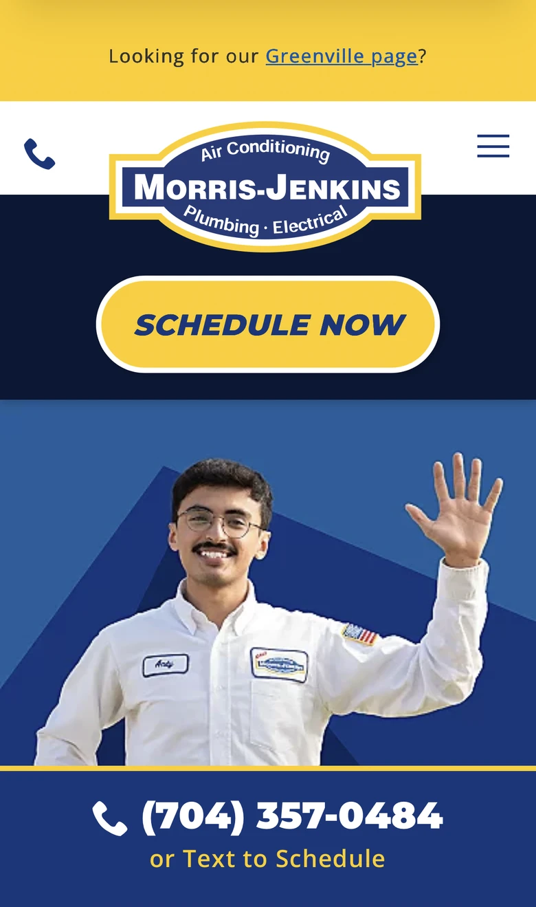 The phone version leads with Schedule Now and a tap-to-call number, one thumb from booked.