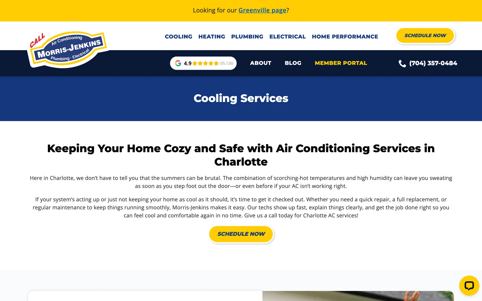 The cooling page answers the searches homeowners actually type, from repair to maintenance to installation.