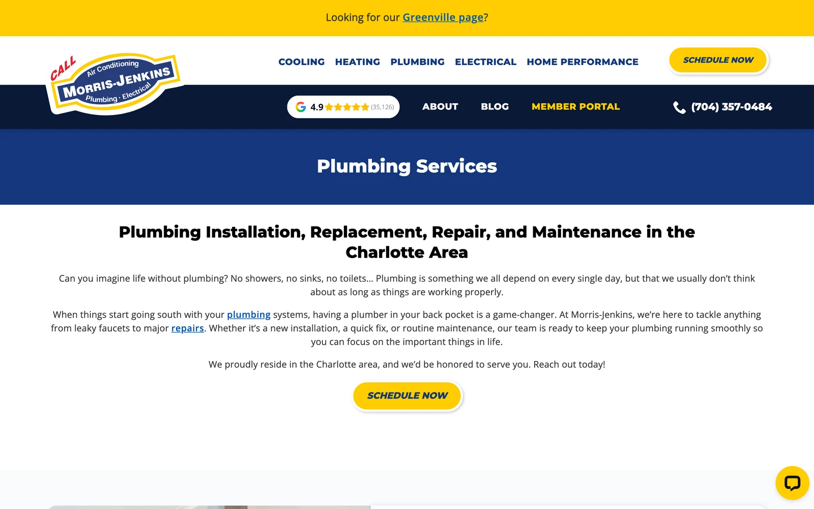 The heating page gets a homeowner with no heat from landing to booked without a single detour.
