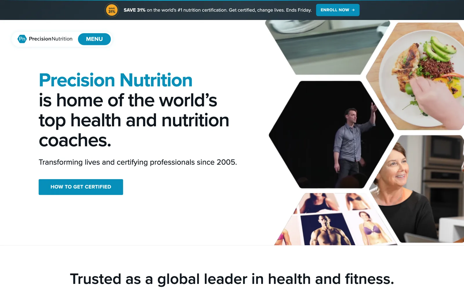 Precision Nutrition, Modular landing pages built from a shared library. (desktop)