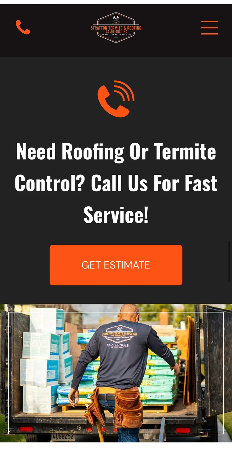 One tap to call, one tap to an estimate. A homeowner with a leak never hunts for the next step.